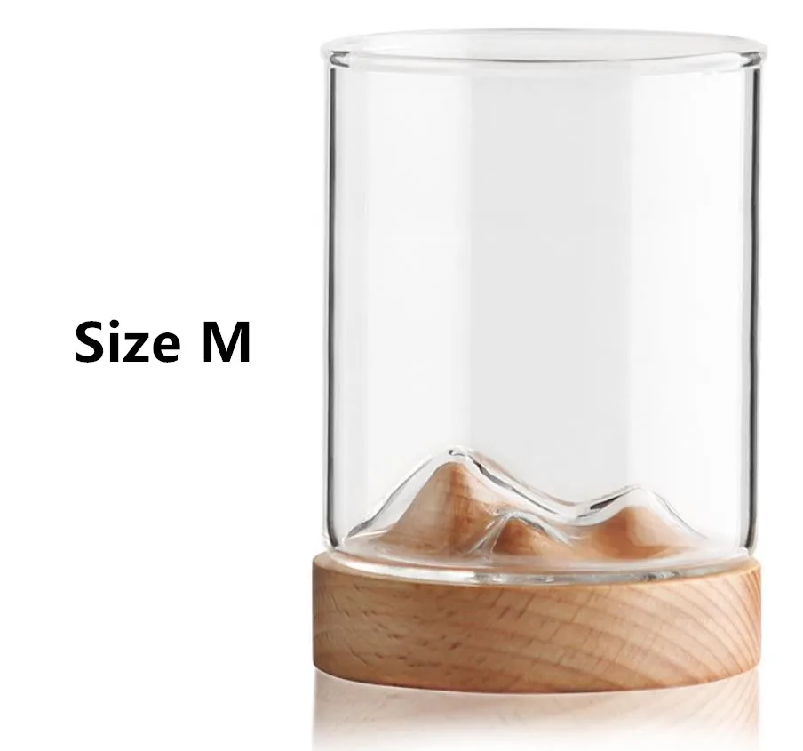 

Mountain Whiskey Glass with Wooden Base Creative Beer Wine Water Tea Cup Set Bar Drinkware Accessories