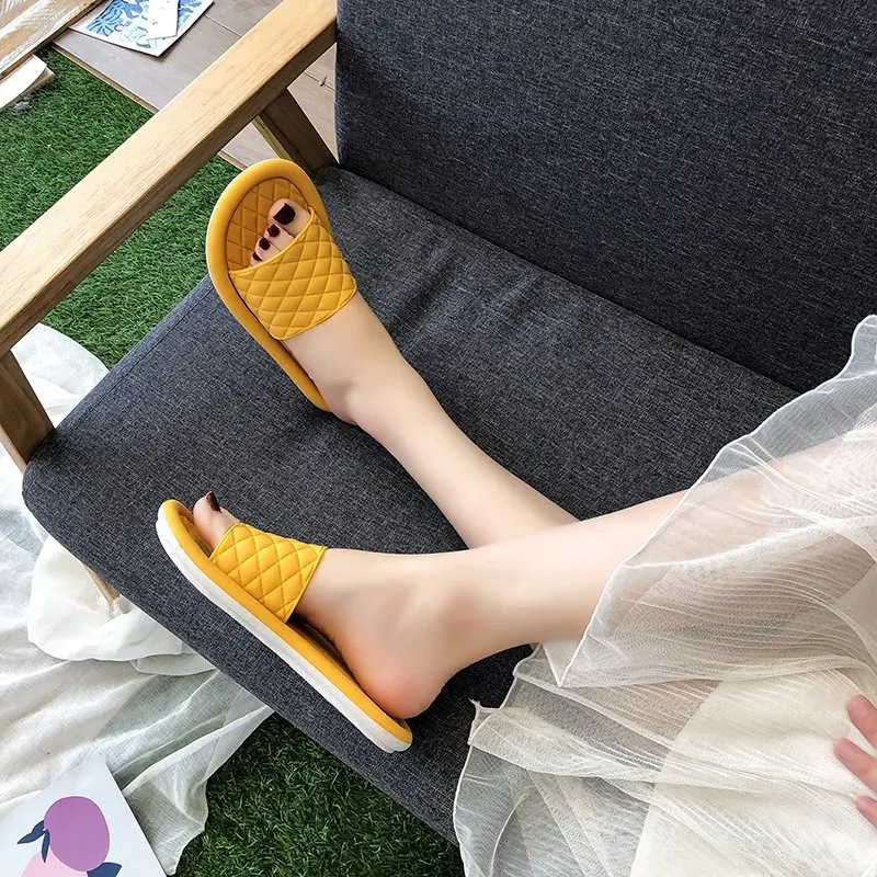 

House Slippers Platform Flat Shoes Female Slipers Women Luxury Slides Low Lady 2021 Designer Summer Girl Massage Basic PU Fashio