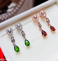 kjjeaxcmy boutique jewelry 925 sterling silver inlaid natural garnet diopside female earrings support detection luxury