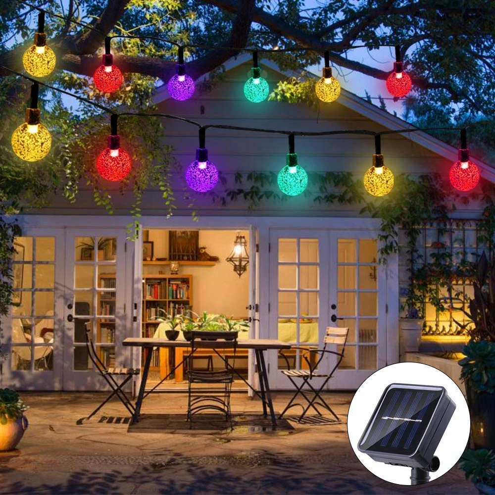 Solar Powered 5M 10M Crystal Ball Light String Outdoor Waterproof Fairy Lamps Garlands Garden Christmas Wedding Decoration