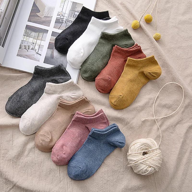 

Women Cotton Socks Japanese Style Pure Leisure Sports Breath Thin Boat Socks Casual Harajuku Comfort Shallow Mouth Female Socks