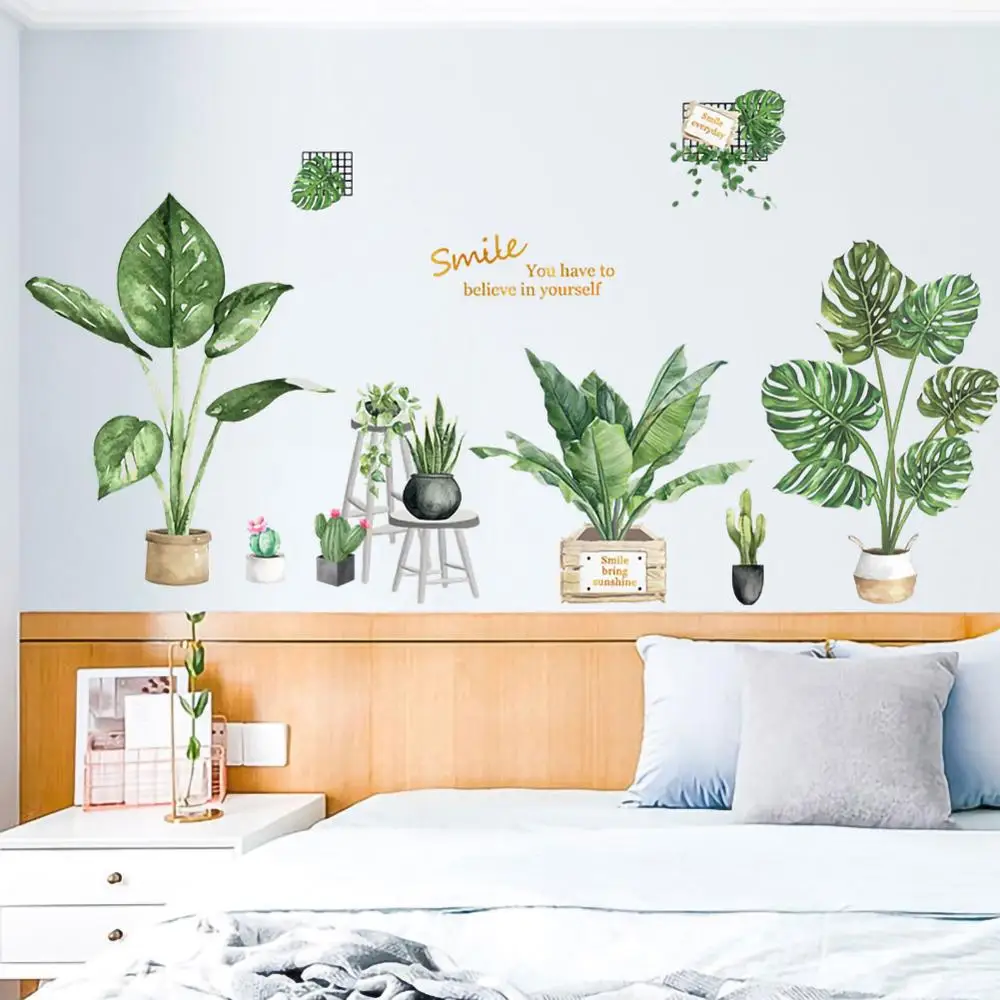 

Green Plant Leaves Wall Stickers DIY Novelty Murals Bedroom Living Room Classroom Office Wall Decoration