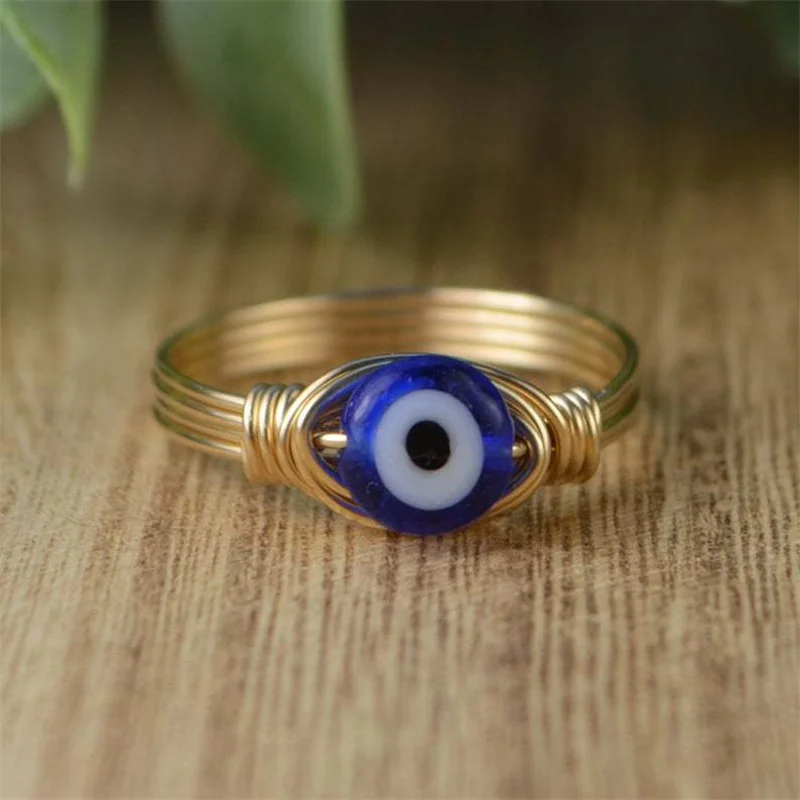 

2021 Evil Eye Ladies Ring Colorful Acrylic Bead Ring Bohemian Retro Party Wedding Ring Jewelry Berger Gift