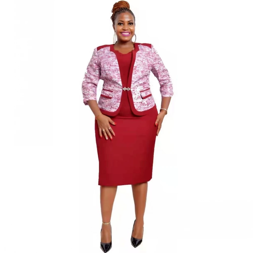

2 Piece Set African Office Lady Dresses For Women Coat And Dress Autumn Winter New Bazin Riche Traditional Africa Clothing