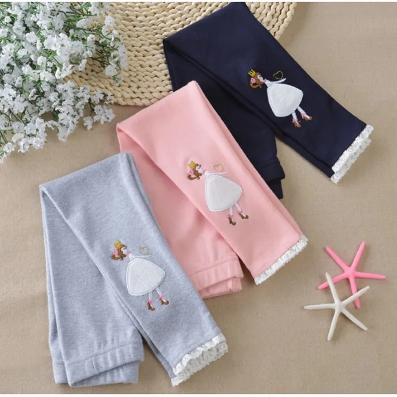 Детские хлопковые повседневные обтягивающие леггинсы принцессы с кружевной