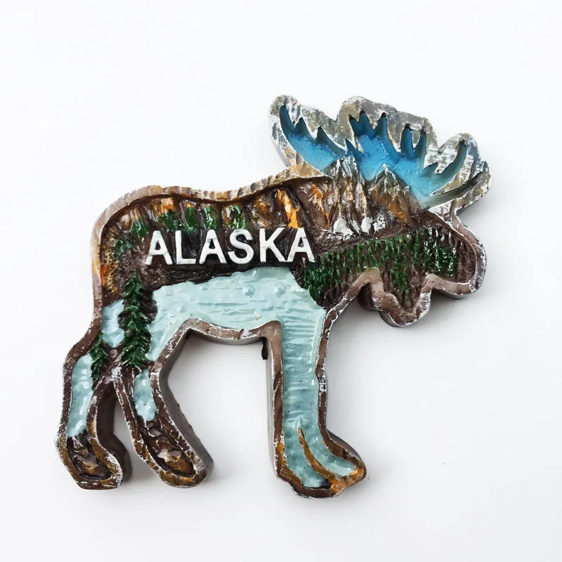 

QIQIPP Alaska creative moose tourism commemorative decorative crafts painted resin magnetic refrigerator stickers.