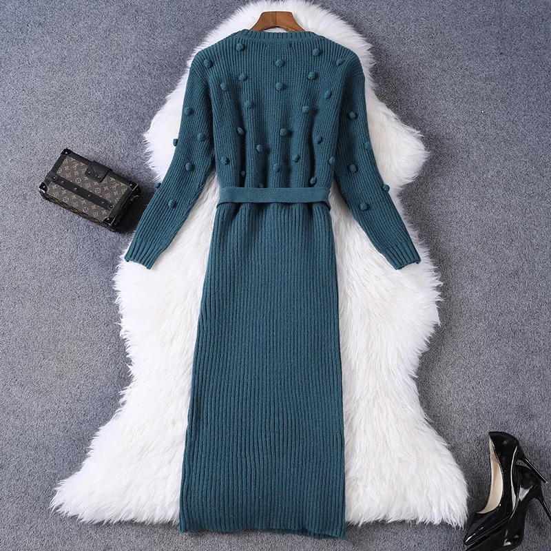 

new Luxury Designer 2021 Celebrities Long sleeves party dress autumn Women Warm knitting in winter Dress Vintage ladies dresses