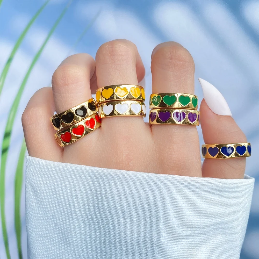 FAMSHIN корейское модное цветное регулируемое кольцо в форме цветного сердца для