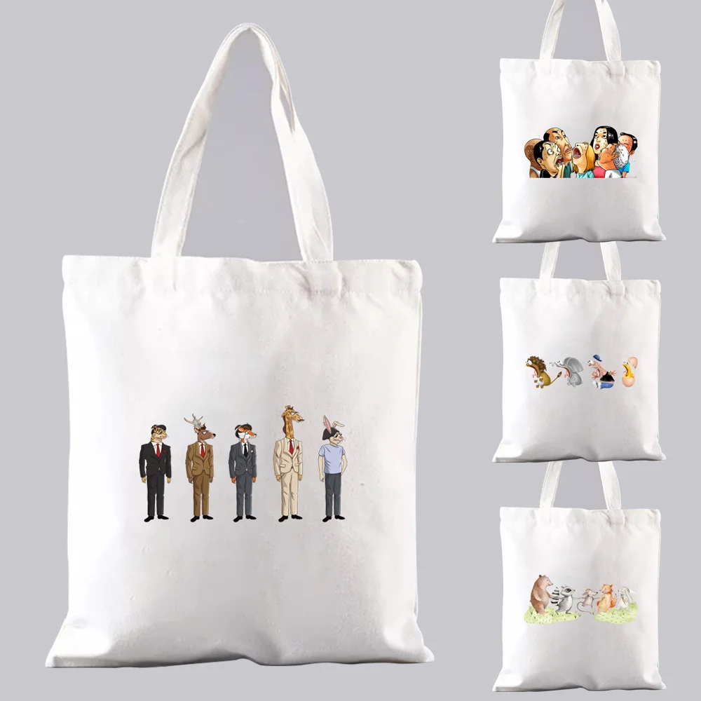

Ladies Handbags Cloth Canvas Tote Bag Cartoon Animal Pattern Print Reusable Shoulder Shopper Bags Bolsas Female Eco Shopping Bag