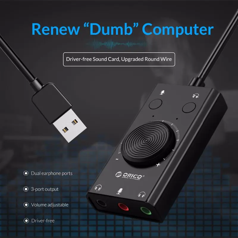 Внешняя звуковая карта Orico Usb-адаптер для наушников и микрофона с функцией