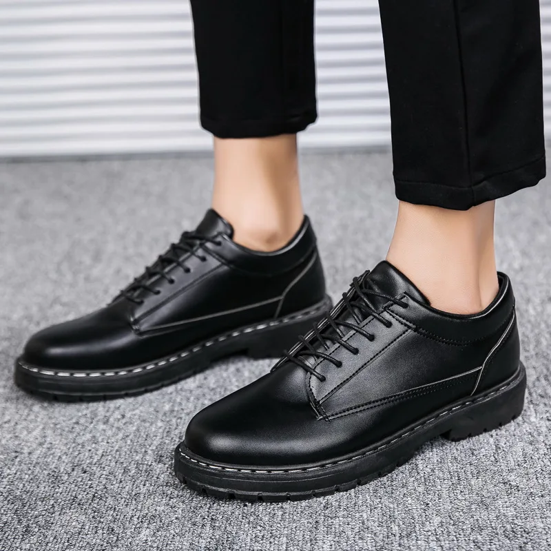 

Casual Men Leather Shoes Men's Lace-up Non Slip Footwear Spring Autumn Oxford Shoes Fashion Student Outdoor Walking Men Flats