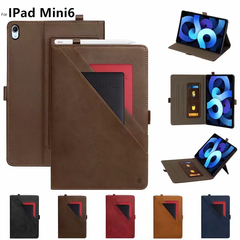 

Кожаный чехол-книжка для iPad Mini 6, 8,4 дюйма, с двумя отделениями для карт, силиконовый мягкий чехол для iPad Mini6, новая версия 2021