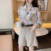 fy2074 2020 spring summer autumn new women fashion casual chiffon shirt woman female ol 2 piece outfits for women pants and top