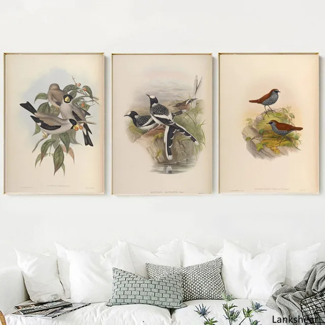Ретро птица холст живопись плакаты и печати животных картинки пейзажное искусство для домашнего декора в гостиной.