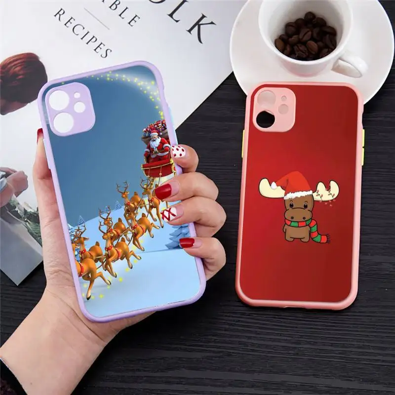 

Merry Christmas wapiti Phone Case for iPhone 13 12 XS 11 pro max mini se2020 7 8 plus X XR color pink matte transparent coque