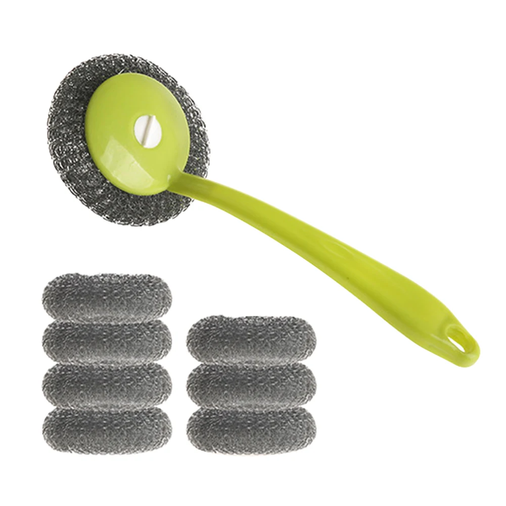 

8pcs Scouring Pad Large Rustproof With Handle Cleaning Tool Home Kitchen Handheld Restaurant Stainless Steel Sponge Set Bathroom