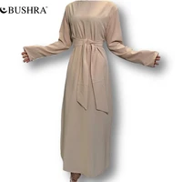 bushra new silky smooth fabric muslim robe abaya syari female full length simple muslim abaya worship service abayas with belt