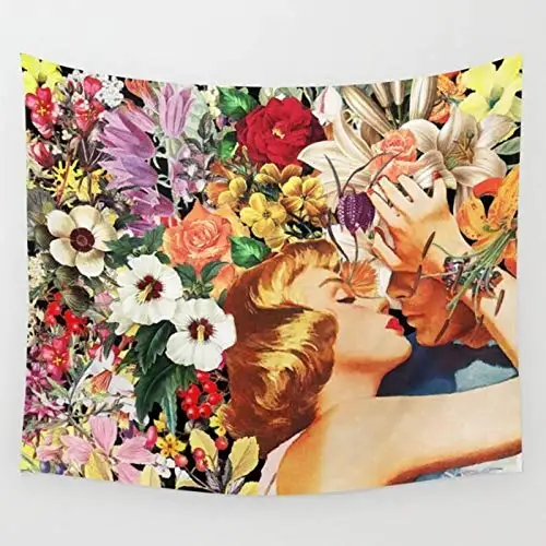 

Couple Lover Tapestry Man Kissing Beautiful Woman in The Flowers Blossom Romance Movie Custom