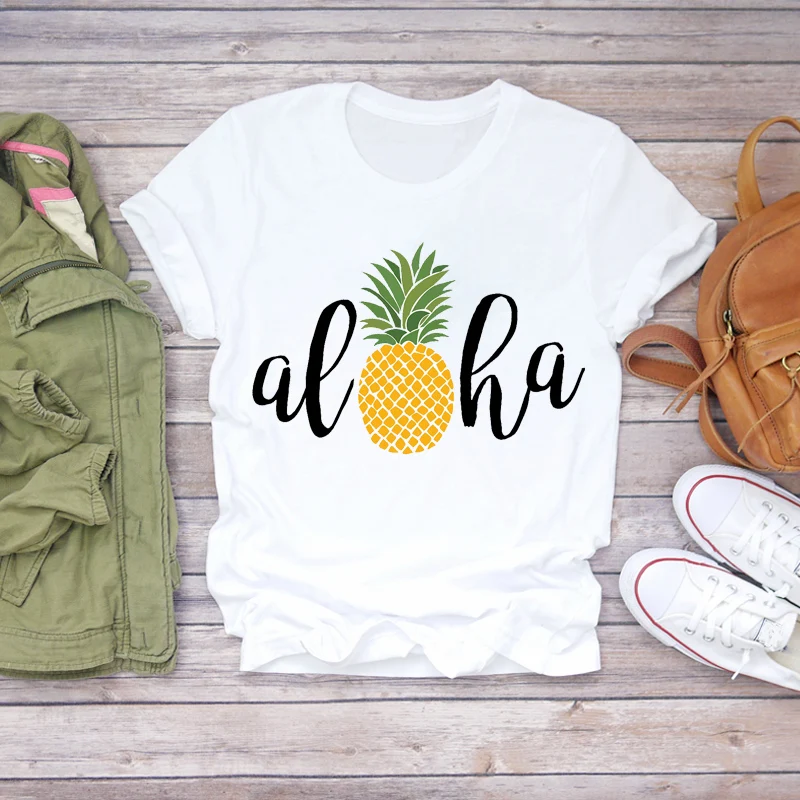 

Women 2021 Beach Casual Cute Print Summer Pineapple Fruit Camisa Shirt Ladies Womens T-shirts Top T Graphic Female Tee T-Shirt