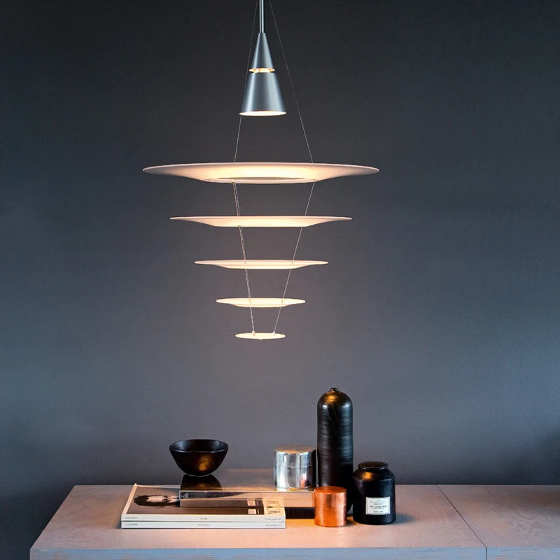 

Nordic Danish Minimalist Dining Table, Pendant Lamp, Staircase Bar Restaurant Line Lamp, Multi-layer Flying Saucer Lamp