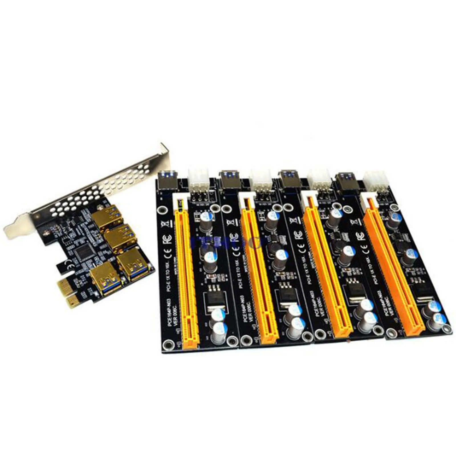 New 4 Ports PCIe Riser Adapter Board PCI-E 1x to USB 3.0 Rabbet GPU Extender Ethereum ETH/Monero XMR/Zcash ZEC 1 |