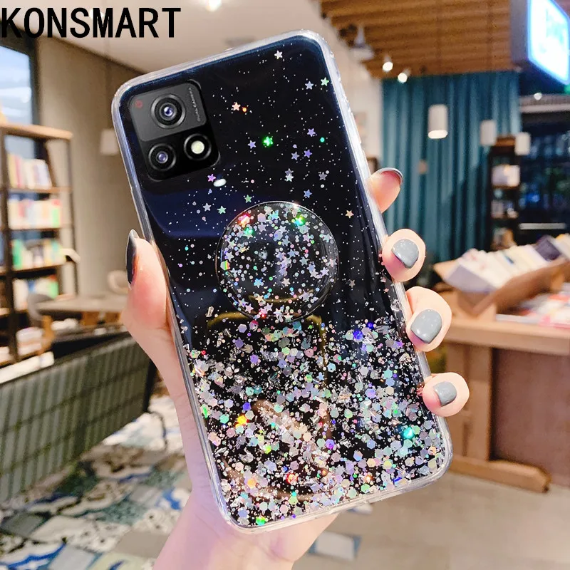 

KONSMART Reno 4 Pro 4G чехол Блестящий Звездный чехол для OPPO Reno4 4G 2020 Роскошный прозрачный силиконовый мягкий чехол с держателем