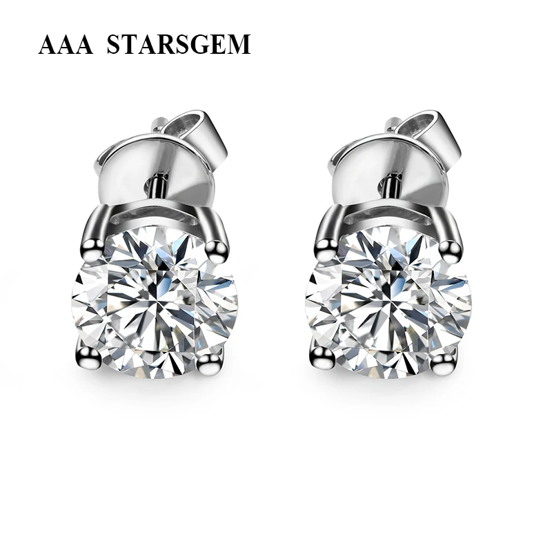 Классические Вечерние серьги гвоздики AAA Starsgem из белого золота 18 карат круглой