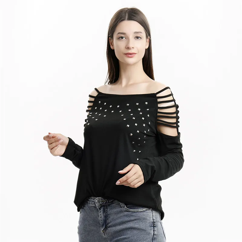 

2020 Women's T-shirt Women Clothes Hollow Out Sexy Long Sleeves Tops Tshirt T-shirt Femme T Shirt Autumn Casual Loose T Shirts