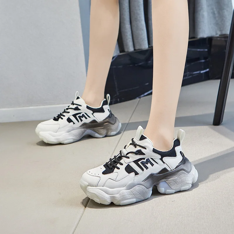 

Daddy shoes thick-soled increased sports and leisure women's shoes cowhide wild letters color matching trendy women's shoes