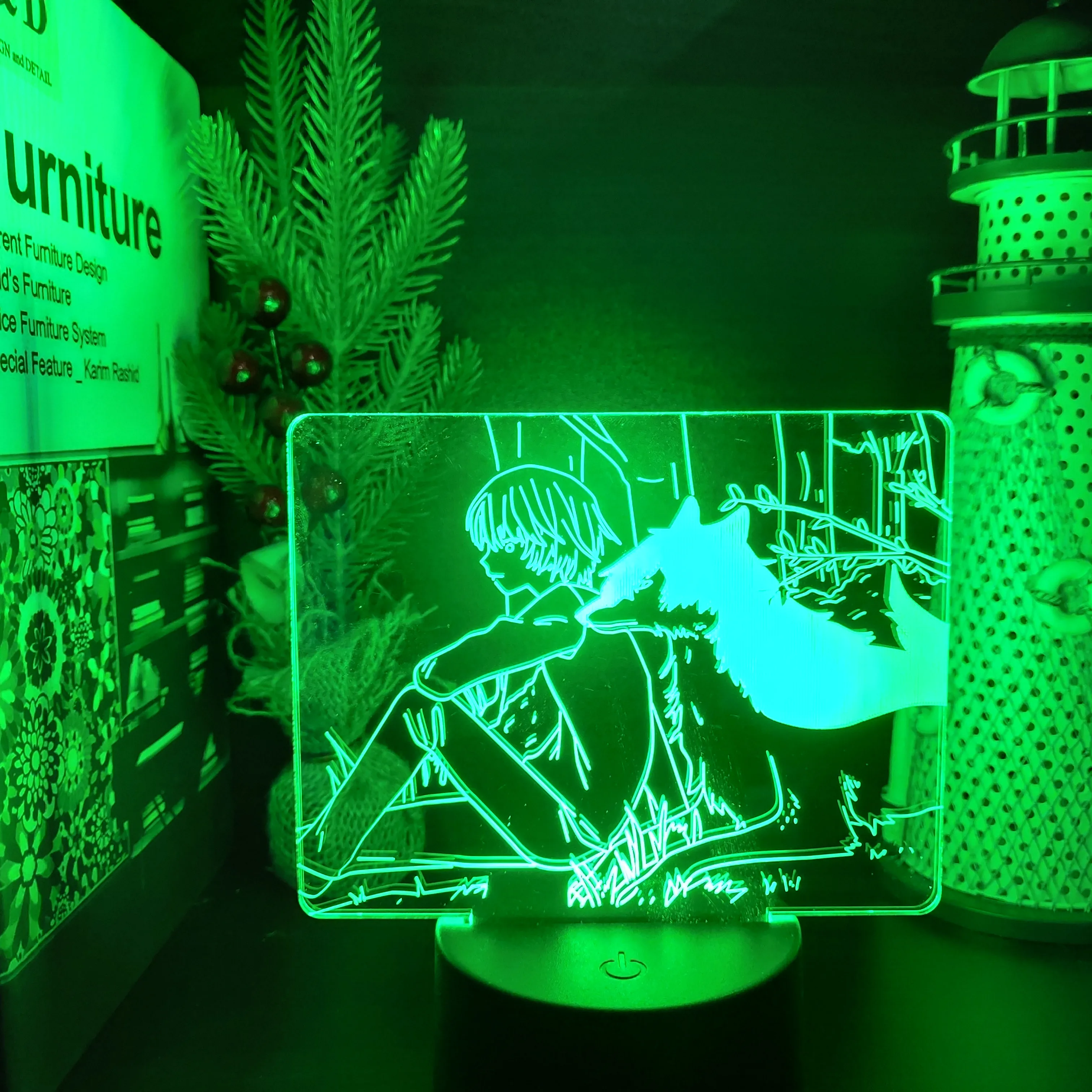 Светодиодная лампа в виде волка 3D Аниме иллюзия сенсорный светильник декор для