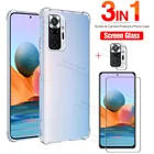 Прозрачный силиконовый чехол из ТПУ для Xiaomi Redmi Note 10 Pro max 2021, закаленное стекло для redmi note 10s, Защитная пленка для камеры