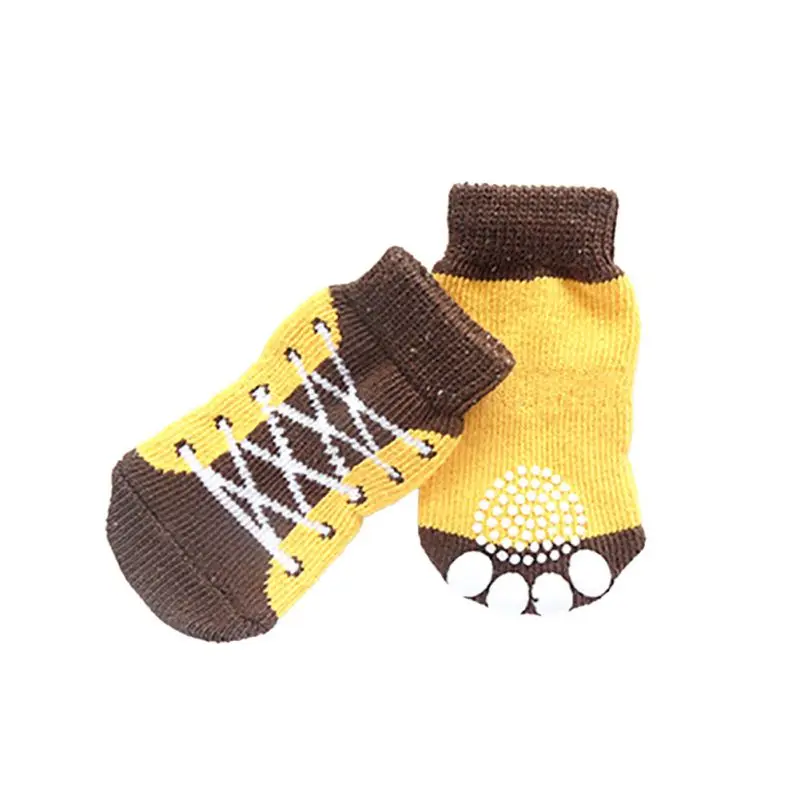 4 шт./партия Симпатичные с рисунком щенка вязаные носки для маленьких собак