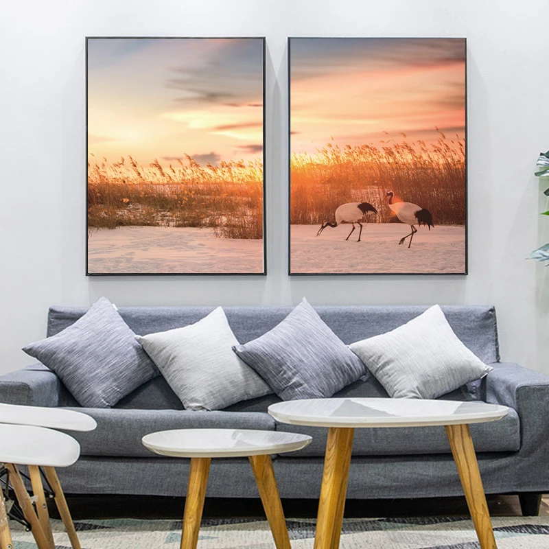 

Beautiful Winter Sunset Scenery Animal Crane Customizable Poster Picture Hd Printing Waterproof Ink Home Bedroom Decoration