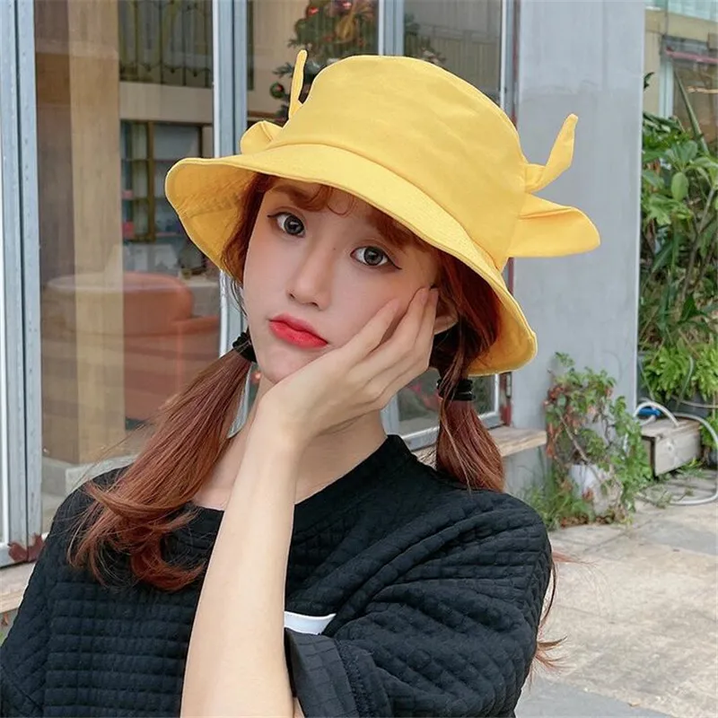 Панама женская в Корейском стиле шляпа рыбака с милым рогом животного модная