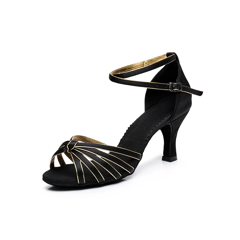Alharbi Dance Shoes Tango Latin Dance Shoes for Girls Women Ladies 5cm 502 - Цвет: Black gold 5cm heel