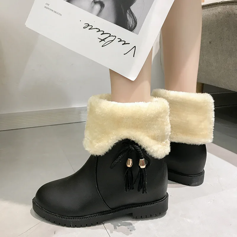 Женские повседневные ботинки до середины икры на плоской подошве с круглым