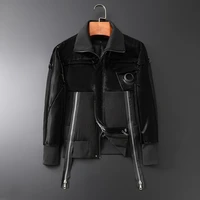 2021 mens fashion brand motorcycle style zip decoration short jacket male fallwinter lapel motorcycle jacket slim black top