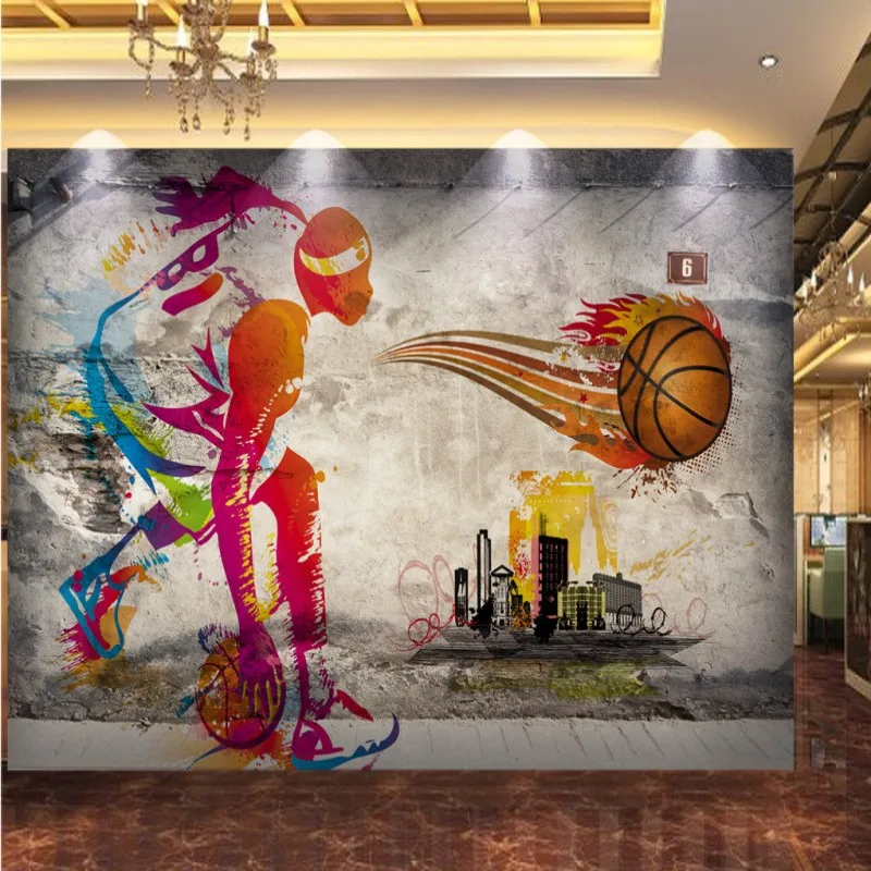 

Dropship 3D Photo Wallpaper Nostalgic Street Graffiti Mural Shopping Mall Restaurant Mural Basketball Star Background Wallpaper