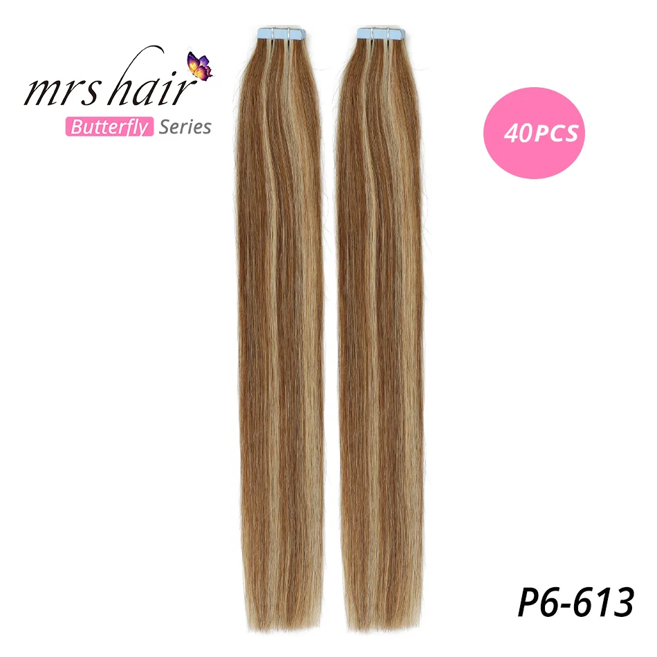 Mrshair Клейкие ленты в Пряди человеческих волос для наращивания 1" 18" 2" 22" 2" машина сделала Волосы Remy на Клеящие средства Клейкие ленты pu кожа утка Невидимый 20 штук - Цвет: # P6/613