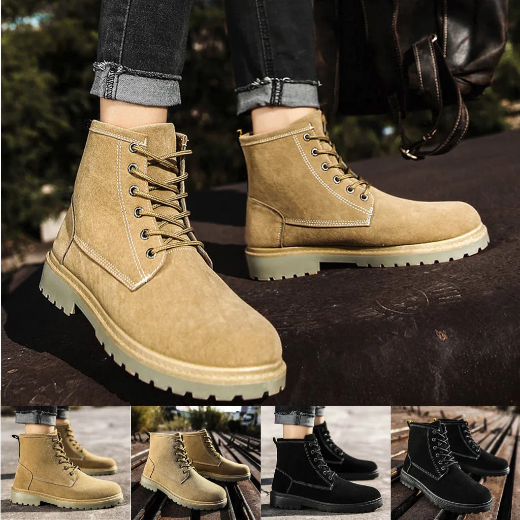 

2020 men's shoes non-slip wear-resistant tooling boots British wind canvas casual shoes men's high-top rubber shoes