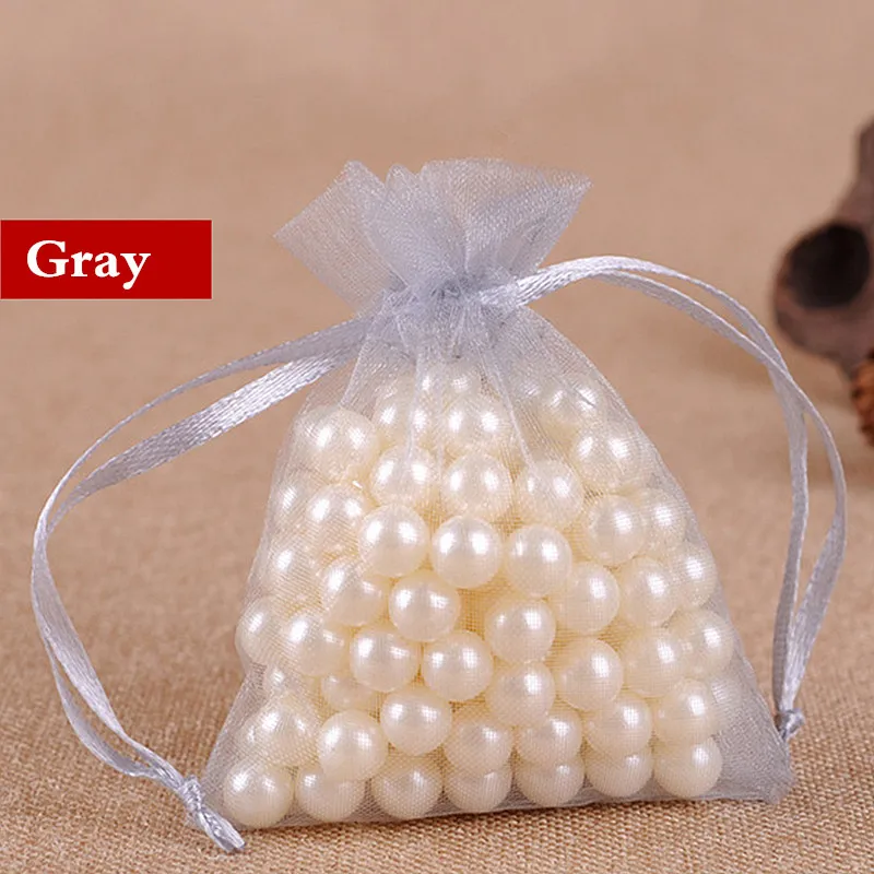 gray 100 шт/50 шт 7x9 9x12 10x15 13x18 см сумки из органзы Ювелирные изделия упаковочный мешочек для свадьбы украшения Drawable мешок подарочные пакеты 21 цвет OR7 - Цвет: gray