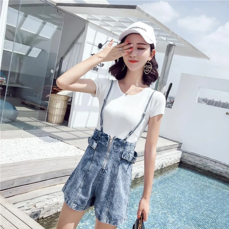 

Summer suit women 2021 new overalls denim overalls Korean fashion shorts thin student denim overalls women's clothing