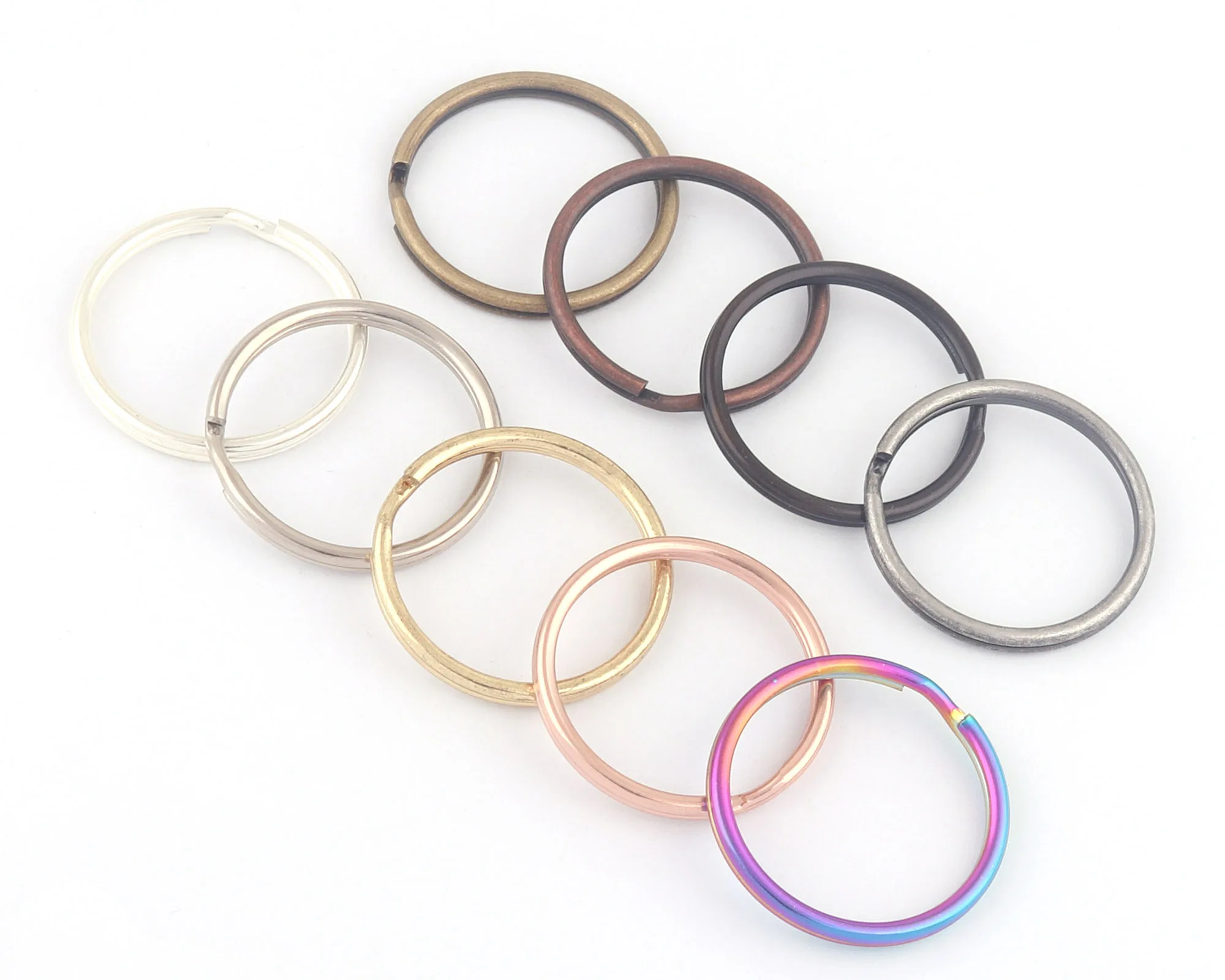 

30mm Rainbow Metal Round Split Loop Flat Antique Jump Key Ring KeyChain ,Purse Webbing Leather Key Fob Hardware Supplies 30Pcs