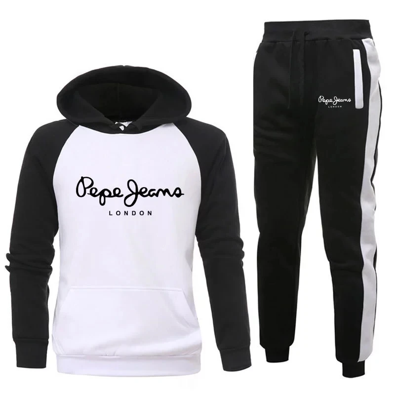 

2021 spring new men's stitching letter printing men's sweater suit men's sweatshirt sweater hooded top