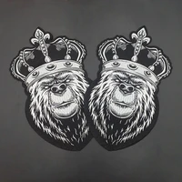 1piece domineering embroidered black and white crown bear accessories rock style for clothing large patches iron on diy supplies