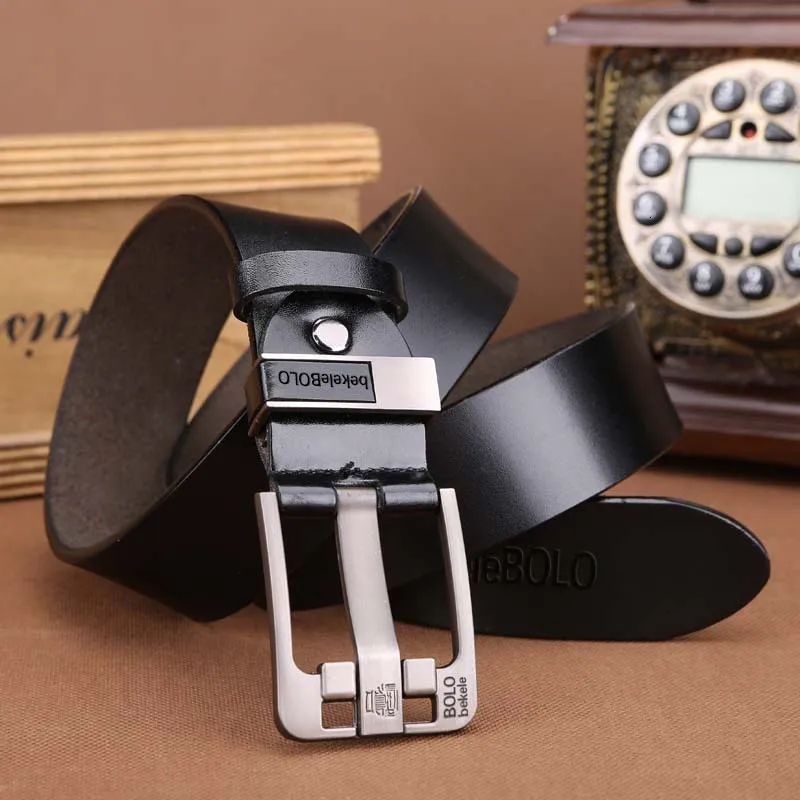 

Genuine Leather Belts Men Belt Square Pin Metal sliver color Buckle Mens Belt Black Brown Riem Ceinture Homme cinturon hombre