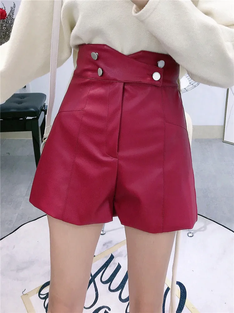 Шорты из ПУ кожи MUMUZI осенняя одежда короткие брюки с высокой талией прямые