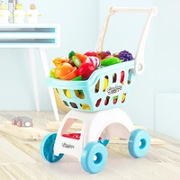 34pcsset kids pretend play large supermarket shopping cart trolley push car toys basket simulation fruit food house girls gifts