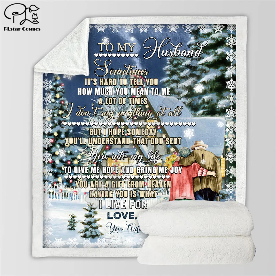 

Рождественское Флисовое одеяло To My Hustand с 3d принтом для кровати, пешего туризма, пикника, толстое стеганое одеяло, модное покрывало, плед из шерпы