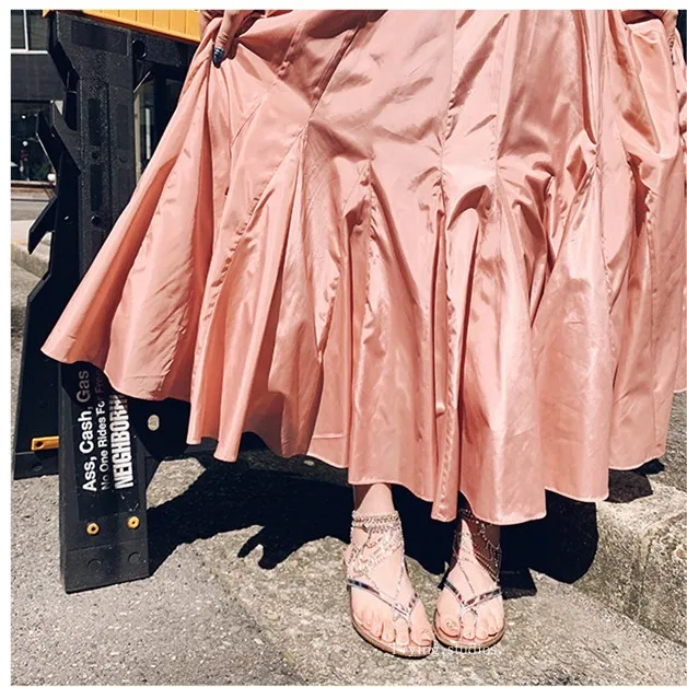 Show New Bella Walking s Star Pleated Glossy Satin Skirt with Naked High waist Half length Summer
